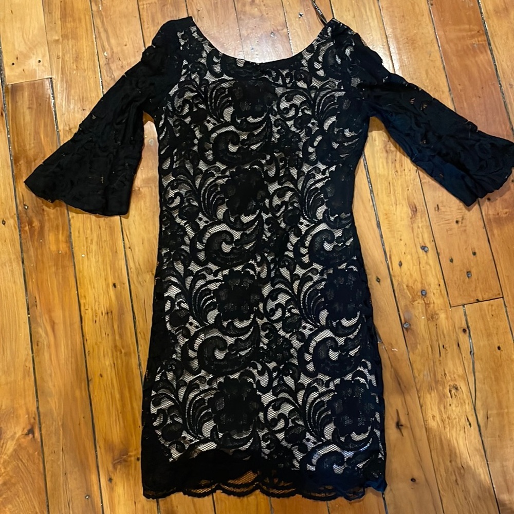 Lace black and nude dress